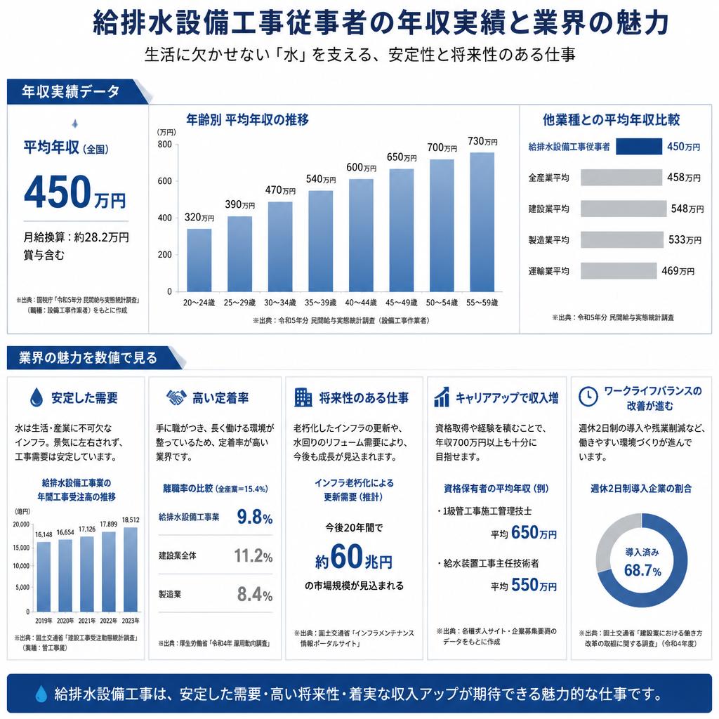 2. 給排水設備工事の年収相場