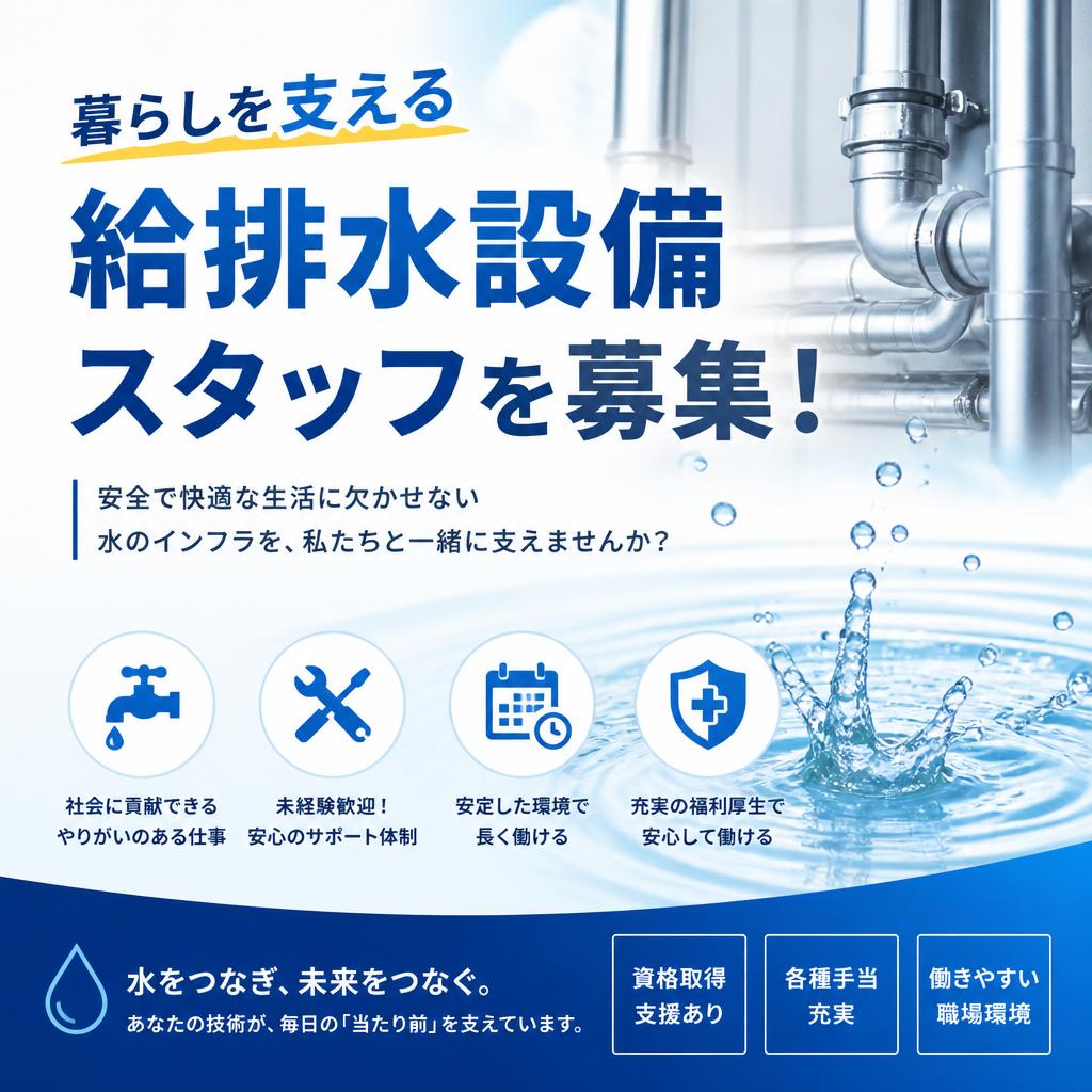 暮らしを支える給排水設備スタッフを募集！