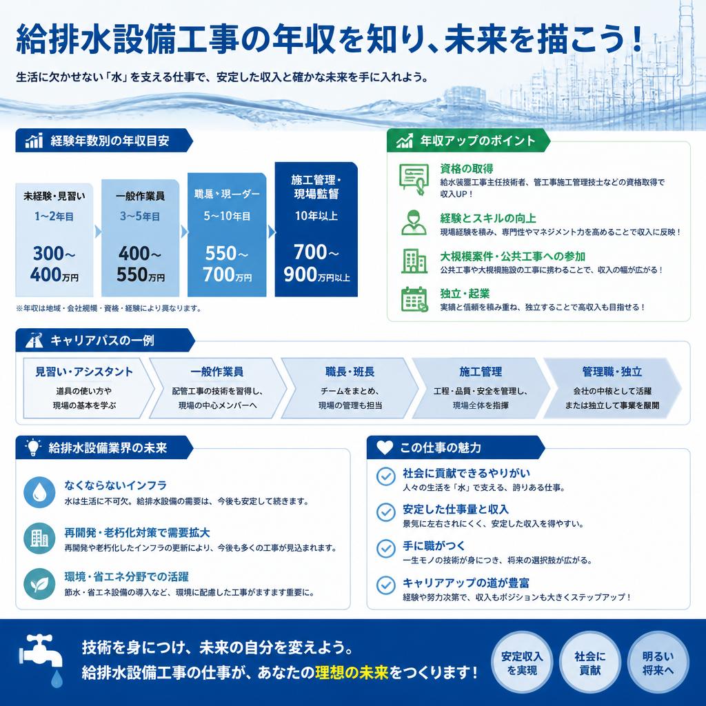 給排水設備工事の年収を知り、未来を描こう！